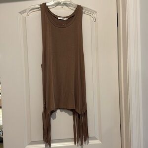 Taupe tank with fringe detail